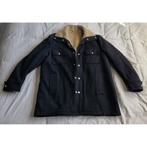 Vtg Great Western By Gleneagles Sherpa Lined Black Coat Jacket Mens 44L Chore